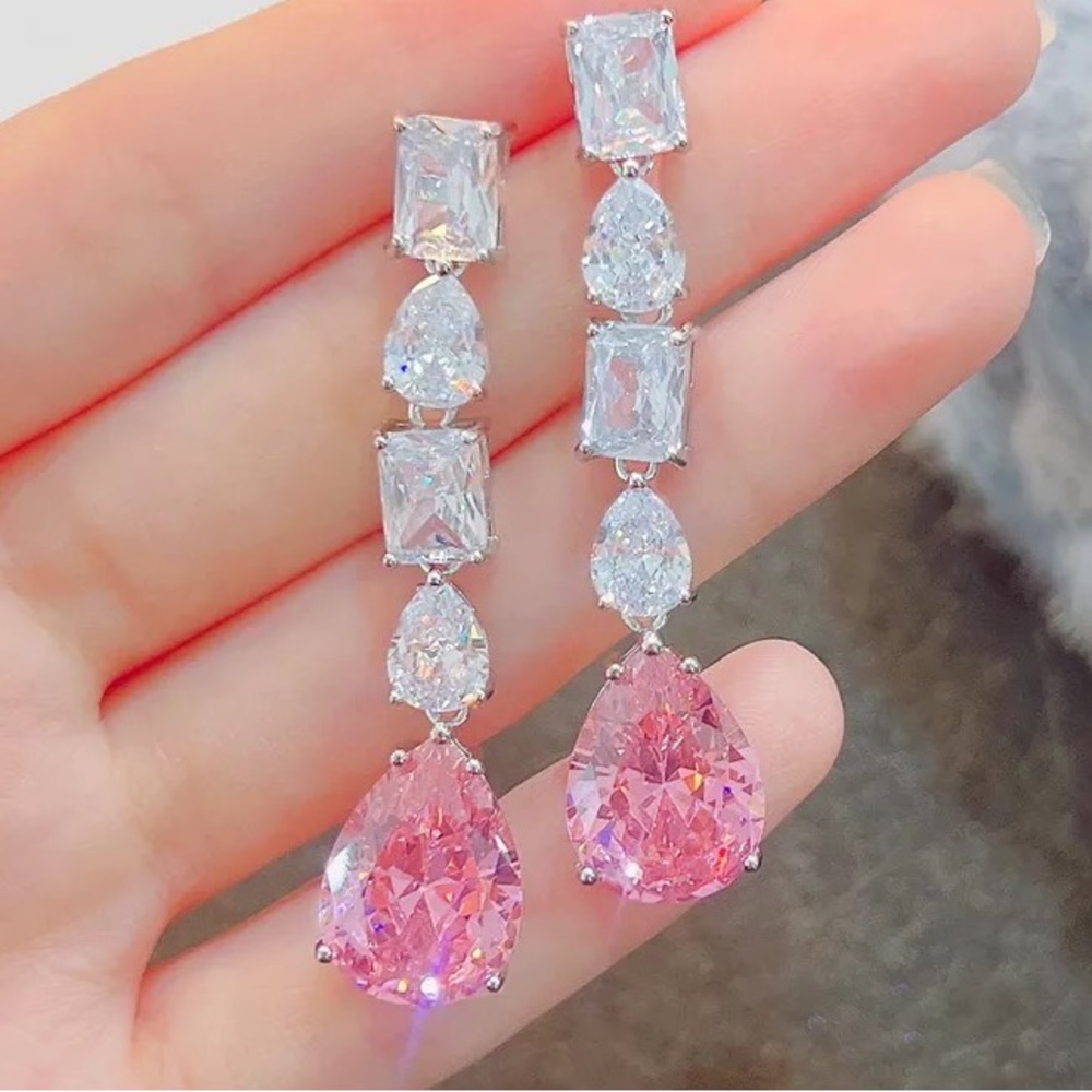 Pink Sapphire Multi-Stone Dangle Earrings - Picture 1 of 11